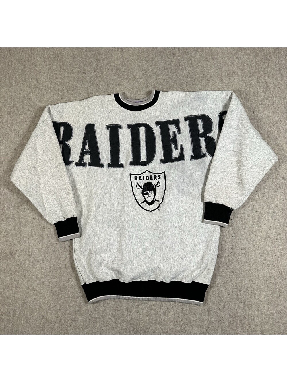 Vintage Oakland Raiders Sweatshirt Large? Gray Legends Sewn Spellout (Stains)
